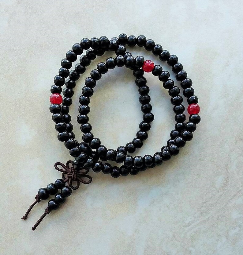 Sandalwood Wrist Mala 108 Beads Elastic Bracelet 20 Inches Black