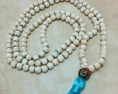Pure Balance White Turquoise Mala Hand Knotted Beads Turquoise Tassel 34 Inches