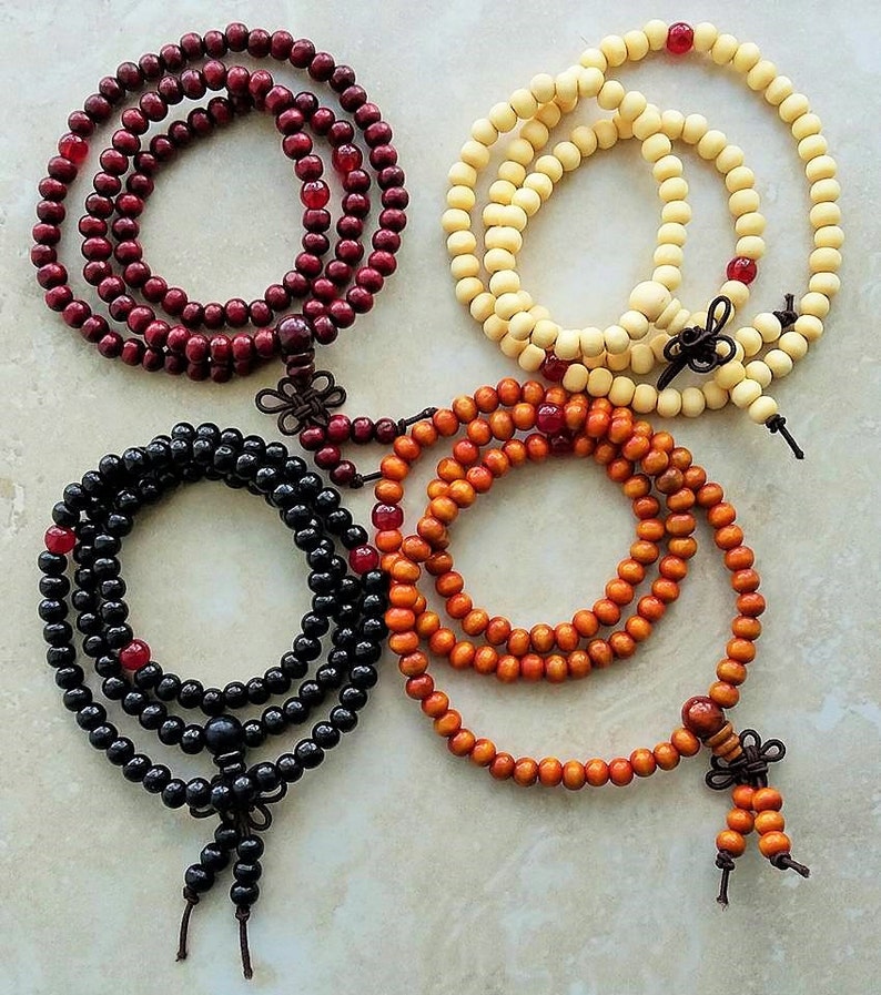 Sandalwood Wrist Mala 108 Beads Elastic Bracelet 20 Inches Black