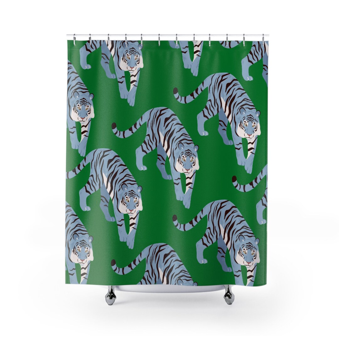 Chinoiserie Green Bengal Tiger Shower Curtains Etsy