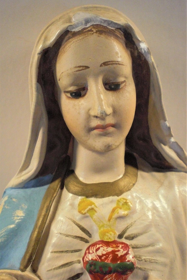 Antiquiqe, Virgin Mary Statue, Immaculate Heart of Mary, Refinished to