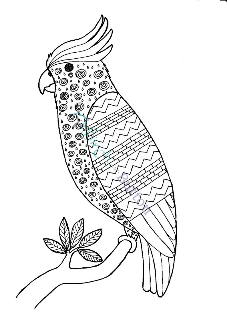 Printable Colouring Page Patterned Cockatoo Instant Digital | Etsy