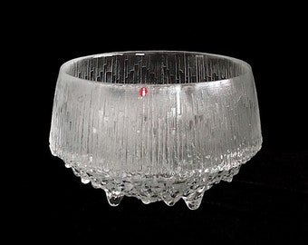 Vintage Mid Century Modern Iittala Tapio Wirkkala Finnish Design Ultima Thule Art Glass Bowl Tripod Base Melting Ice MCM Classic Iconic