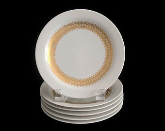 Vintage Set of 6 Thomas Porcelain White & Gold Porcelain Bread and Butter Side Plates 6 5/8" M.R. Rosenthal of Germany Classic Pattern