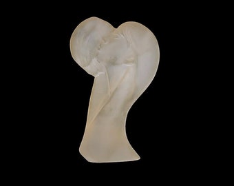 Vintage 1970s Frosted Lucite Acrylic Sculpture of Male & Female Lovers Embracing Dual Sided Scenes 14" Tall