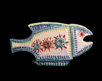 Vintage Mid Century Modern Italian RAYMOR Pottery Ceramic Colorful Jeweled Glaze Fish Figurine Alvino Bagni 1960s Italy