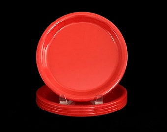 Vintage Mid Century Modern Set of 4 INGRID Chicago Melamine Space Age Plastic Side Plates 7  7/8" 1970s MCM Orange-Red