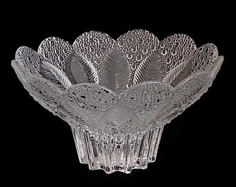 Vintage 20th Century Modern Design 1980s German Art Glass Crystal 6.75" x 3.75" Bowl Lausitzer Medea Peacock Leaves & Dots Germany