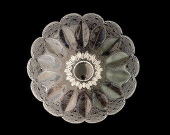 Vintage 20th Century Modern Design 1980s German Art Glass Crystal Large 10  5/8" Serving Bowl Lausitzer Medea Peacock Leaves & Dots Germany