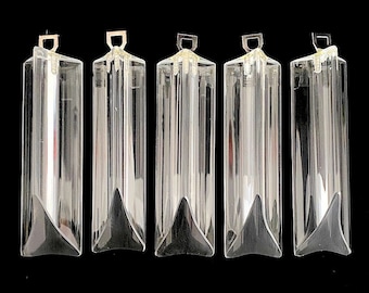 Vintage 1960s 1970s Italian Venini Style 4.5&quot; Sliced Angled TRIEDRI Crystal Glass Prisms Pendants for Murano Chandeliers MANY AVAILABLE
