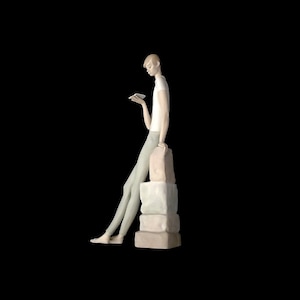 Vintage Retired LLADRO 1969-78 Spanish Porcelain Tall Figure Figurine Sculpture Boy Student Reading a Book MATTE Finish 17 3/8" Tall #4517 G