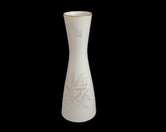 Vintage Mid Century Modern Raymond Loewy Design ROSENTHAL Fine Porcelain 10" Tall Vase w/ Twigs and Leaves Pattern 1950s 1960s Germany