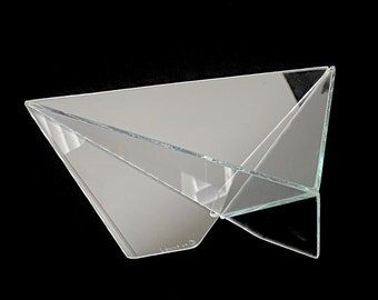 Vintage 1980s Post Modern Modernist Sculptural Art Glass Geometric 9.5"x9.5" Triangular Bowl Signed 1988 SIDE 3