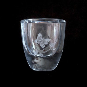Vintage Mid Century Modern Scandinavian Art Glass Vase with BUTTERFLY by Stromber Strombergshyttan Ice Blue Orrefors Sweden 1960s / 1970s