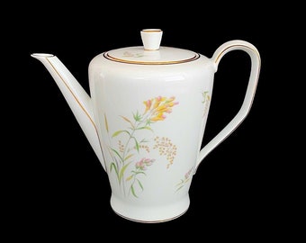 Vintage Mid Century Modern ROSENTHAL Porcelain BETTINA Pattern Floral Scenes Teapot Coffee Pot 1950s White & Gold Trim Kronach Germany