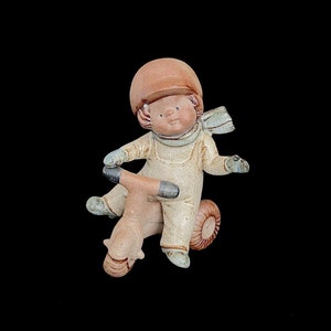 Vintage Modern 1970s Figural Boy riding a Tricycle Stoneware Pottery Ceramic Lisa Larson Style JAPAN UCTCI image 1