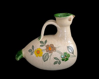 Vintage Mid Century Modern MONUMENTAL LARGE Italian Pottery Aldo Londi Bitossi Hen Pitcher Vase with Floral Design Italy Ceramic 1960s