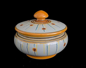 Vintage Mid Century Modern Italian Pottery Trinket / Jewelry Box with Lid FF Fratelli Fanciullacci Italy 1960s Hand Painted Ceramic