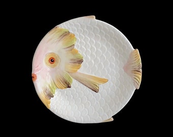 Vintage Mid Century Modern Hand Painted Italian Figural Pottery Fish Plate Whimsical Design Italy 1950s / 60s * SEVERAL AVAILABLE *
