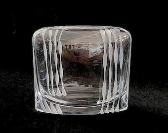 Vintage Modernist Rosenthal Germany Pillowed Art Glass Crystal Vase with Carved Lines Modern Design