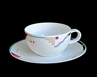 Vintage 1980s Modern Porcelain Cup & Saucer by Mikasa Studio Nova ATTITUDES Y0105 Fine Modernist Design