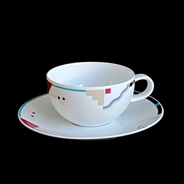 Vintage 1980s Modern Porcelain Cup & Saucer by Mikasa Studio Nova ATTITUDES Y0105 Fine Modernist Design