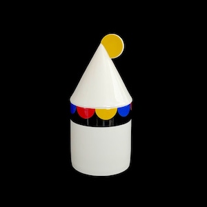 Vintage 1980s Post Modern Thomas Porcelain Atelier Collection Art Canister Jar w Lid Germany with Primary Colors and Geometric Design