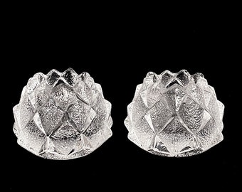 Modern Pair Fine Vintage Art Glass ORREFORS Artichoke NIMBUS Candleholders Sweden Votive Candle Bowl Holder