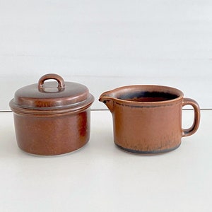 Vintage Mid Century Modern Arabia of Finland RUSKA Creamer and Sugar Bowl w Lid Scandinavian Finnish Design Ulla Procope 1960s Brown Glaze