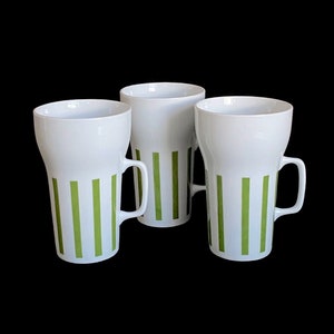 Set of 3 Vintage Mid century Modern Lagardo Tacket Schmid Porcelain Tall Mugs Green and White image 1