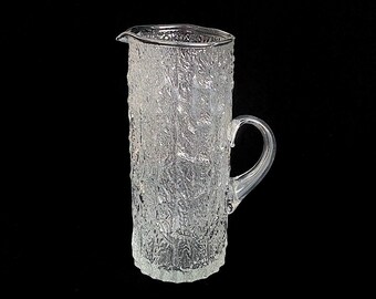 Vintage 1970s Modern 10.5" Tall Heavily Textured Art Glass Pitcher