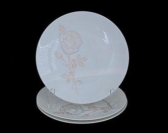 Vintage Mid Century Modern Rosenthal Fine Porcelain 7 5/8" CLASSIC ROSE Side Plates Raymond Loewy Design 1950s White & Gold