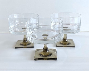 Vintage Rosenthal Glass Footed LINEAR Cups Champagne or Desert with Smokey Bases * SEVERAL AVAILABLE*