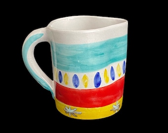 Retro Vintage Italian Designer Hand Painted Large 6" Tall Pottery Jug Pitcher by DESIMONE Italy Mid Century Modern Ceramic Decanter