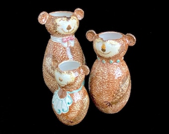 Vintage Modern Italian Pottery Set of 3 Koala Family Figural Pitchers Italy Ceramics