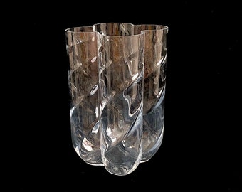 Vintage Modern Scandinavian Art Glass Kosta Boda Optical Clover Vase with Swirls 9.5" Tall Vase Anna Ehrner Design