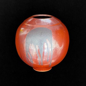 Large 12 Vintage Japanese Bulbous Ball Vessel Pottery Vase w Metallic Reddish Brown Glaze w Drip Glaze Accent Larry Laszlo for Mikasa 1980s image 1