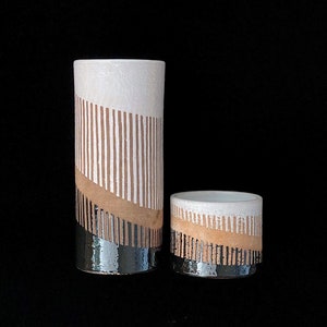 Vintage Mid Century Modern Set of 2 PAIR LARGE 11.5&quot; & 4&quot; Tall Italian Pottery Bitossi Aldo Londi Vase Vases with Geometric DesignItaly