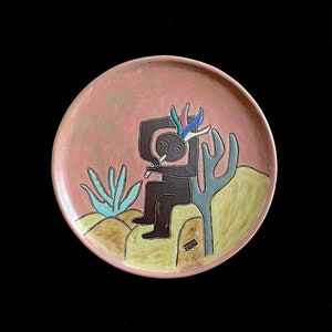 Vintage Modern Studio Art Pottery Ceramic Stoneware 12 Decorative Plate by Artist Mara of Mexico Mexican Modernist Pottery Art image 1