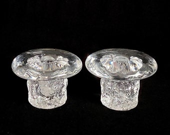 Vintage Pair BLENKO Mid Century Modern Fine Textured Art Glass Mushroom Candleholders 1970s 1980s 20th Century Design MCM
