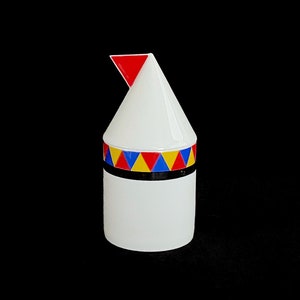 Vintage 1980s Post Modern Thomas Porcelain Atelier Collection Art Canister Jar w Lid Germany with Primary Colors and Geometric Design