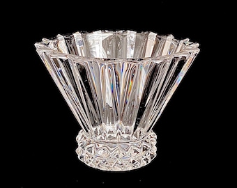 Vintage Modern Rosenthal Classic Germany 5.5" TALL X 7.5" Crystal BLOSSOM Art Glass Vase / Bowl with Modernist Optical Design German