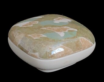 Vintage 1970s Hand Painted Goebel Germany Porcelain Camouflage Trinket Box with Lid West Germany