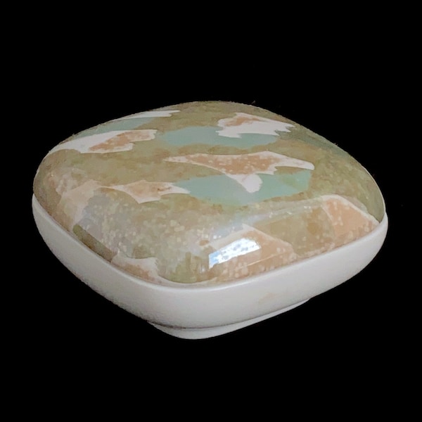 Vintage 1970s Hand Painted Goebel Germany Porcelain Camouflage Trinket Box with Lid West Germany