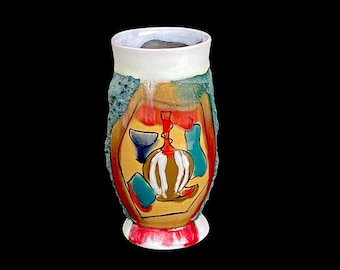 Vintage Mid Century Modern 1960s Italian Pottery Vase FAT LAVA Modern Design like Bitossi Raymor Italy Art Ceramic Handmade