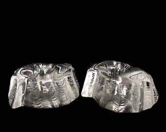 Pair of Vintage Mid Century Modern Scandinavian Art Glass Candleholders in the form of Iceberg Textured Ice Forms Sweden Finland