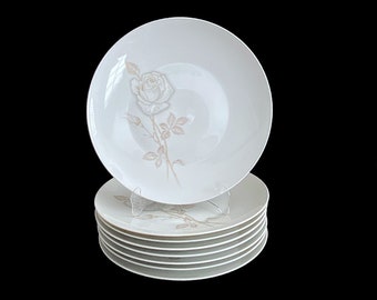 Vintage Mid Century Modern Rosenthal Porcelain 10.25" CLASSIC ROSE DINNER Plate Raymond Loewy Design 1950s White & Gold *Several Available*