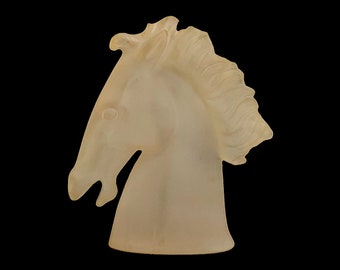 Vintage Mid Century Modern 1970s LARGE 15.5" Frosted Acrylic Plastic Lucite Sculpture of Horse Head Chess Piece Whimsical Modernist Design