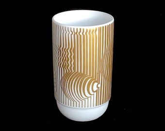 Vintage Modern Rosenthal Studio Linie 3 3/16" Tall Porcelain Vase White & Gold Victor Vasarely Op Art Modernist Design