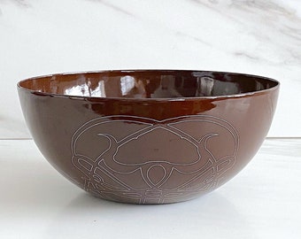 Vintage Mid Century Modern Enameled Bowl Brown w/ White Design 7 7/8" Diameter Cathrineholm? Finel? Scandinavian Enamelware TWO AVAILABLE